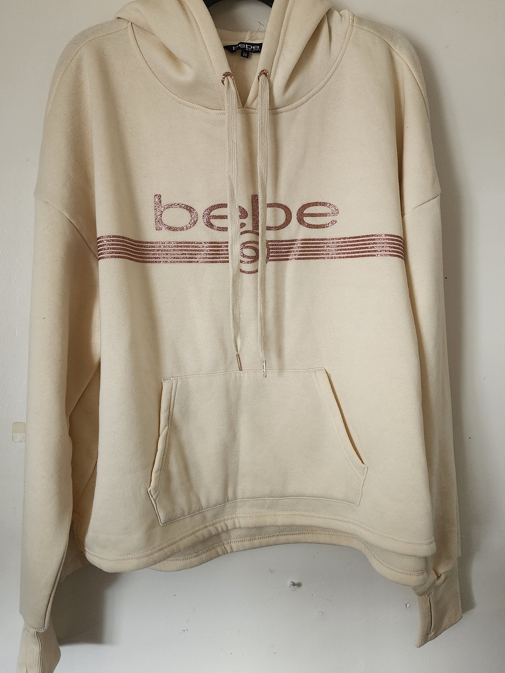bebe Womens Cream Logo Hoodie Sweatshirt